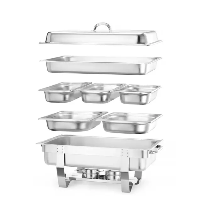 HENDI Complete chafing dish set – roestvrij staal – inclusief extra bakken en pannen – 585x385x x(H)315 mm