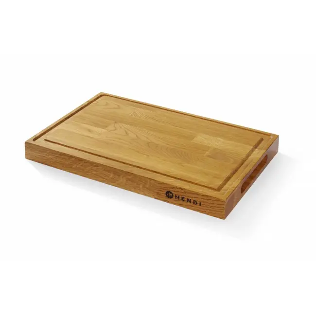 HENDI Eiken serveerplank – met handgrepen – 420x280x40 mm – dubbelzijdig – met perimetergoot