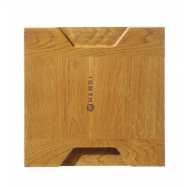 HENDI Eiken serveerplank – schok- en krasbestendig – met sapgoot en handgrepen – 270x270x20 mm