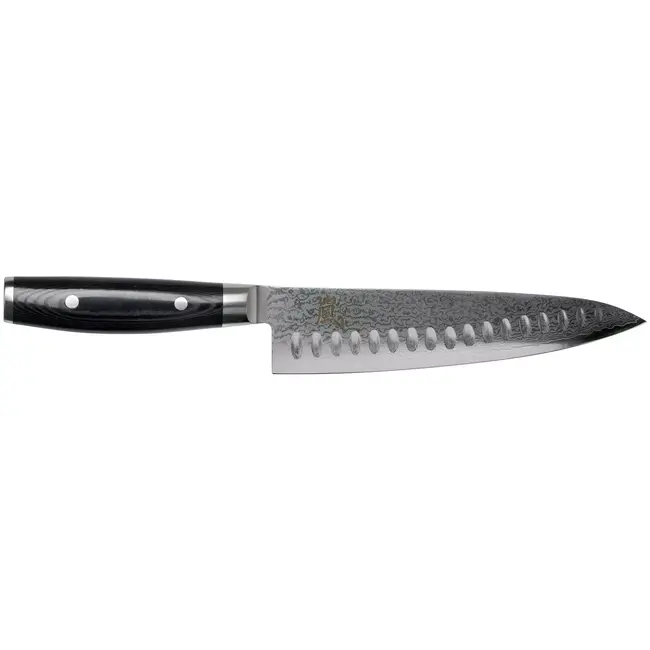 Yaxell Ran Koksmes met Kuiltjes 20 cm – 69 Lagen Damaststaal – VG10 Staal – 61 HRC – Canvas-Micarta Heft