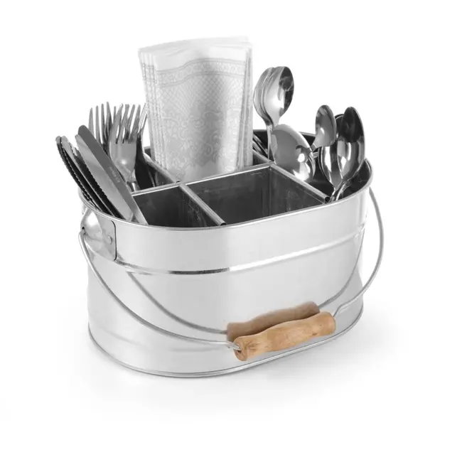 HENDI Rustieke tafel caddy – gegalvaniseerd staal – houten handgreep – 245x180x130 mm