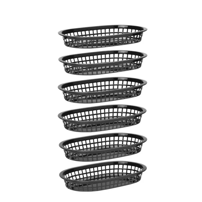 HENDI Serveermanden fastfoodstijl – set van 6 – zwart – 275x175x38 mm – lichtgewicht en stapelbaar