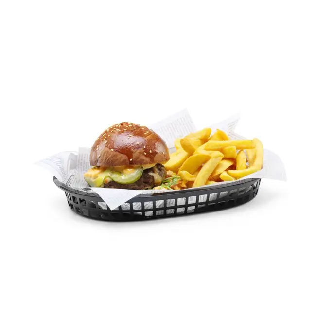 HENDI Serveermanden fastfoodstijl – set van 6 – zwart – 275x175x38 mm – lichtgewicht en stapelbaar
