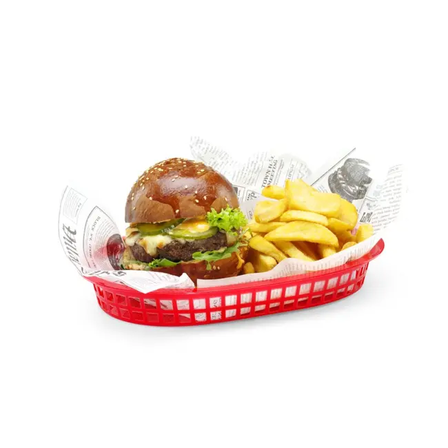 HENDI Serveermanden fastfoodstijl – set van 6 – rood – 275x175x38 mm – stapelbaar en vaatwasmachinebestendig
