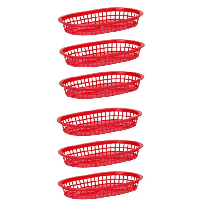 HENDI Serveermanden fastfoodstijl – set van 6 – rood – 275x175x38 mm – stapelbaar en vaatwasmachinebestendig