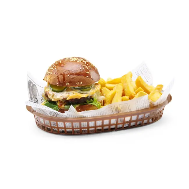 HENDI Serveermanden fastfoodstijl – set van 6 – bruin – 275x175x38 mm – stapelbaar en vaatwasmachinebestendig