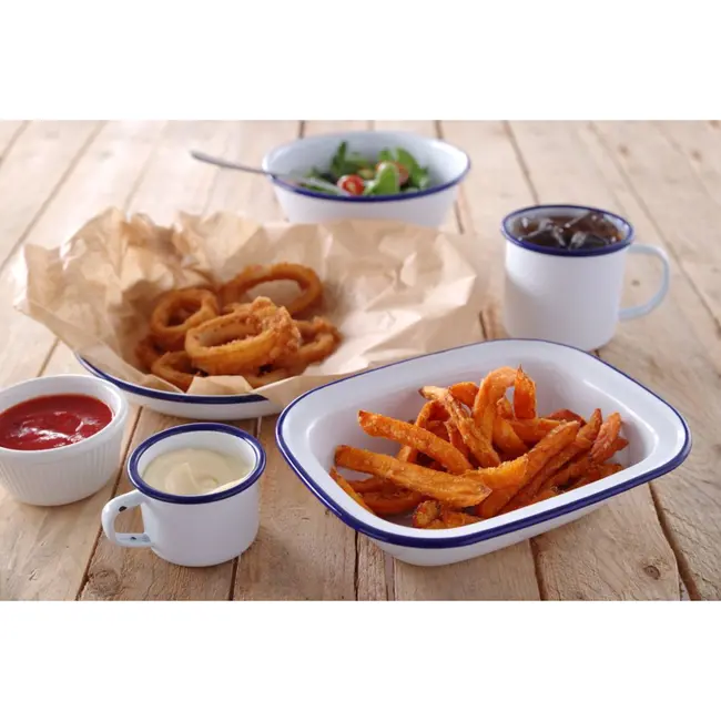 HENDI Rechthoekige schaal – geëmailleerd staal – 175x130 mm – stapelbaar – oven- en vaatwasmachinebestendig