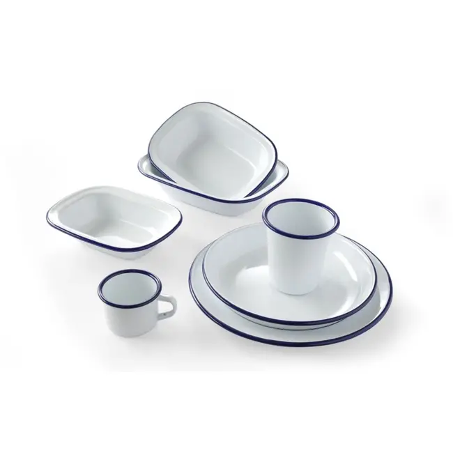 HENDI Saladeschaal – 0,92L – Staal – Wit met blauwe rand – Stapelbaar – Vaatwasmachinebestendig