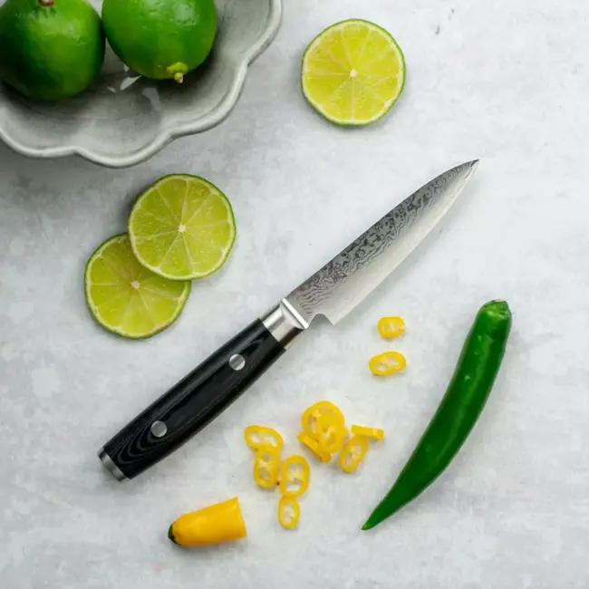 Yaxell Ran Schilmes 10 cm – 69 Lagen Damaststaal – VG10 Staal – 61 HRC – Canvas-Micarta Heft