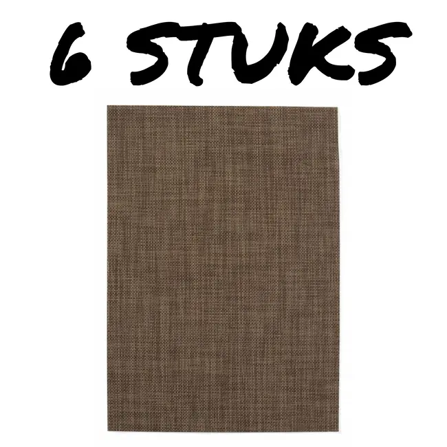 HENDI Set van 6 bruine placemats – geweven PVC – antislip – 450x300 mm