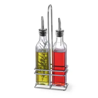 Hendi Olie en azijn menage - verchroomd ijzer - roestvast stalen schenktuit - 2x 237 ml