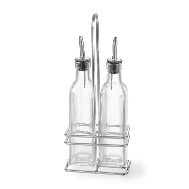 HENDI Olie en azijn menage – verchroomd ijzer – roestvast stalen schenktuit – 2x237x ml