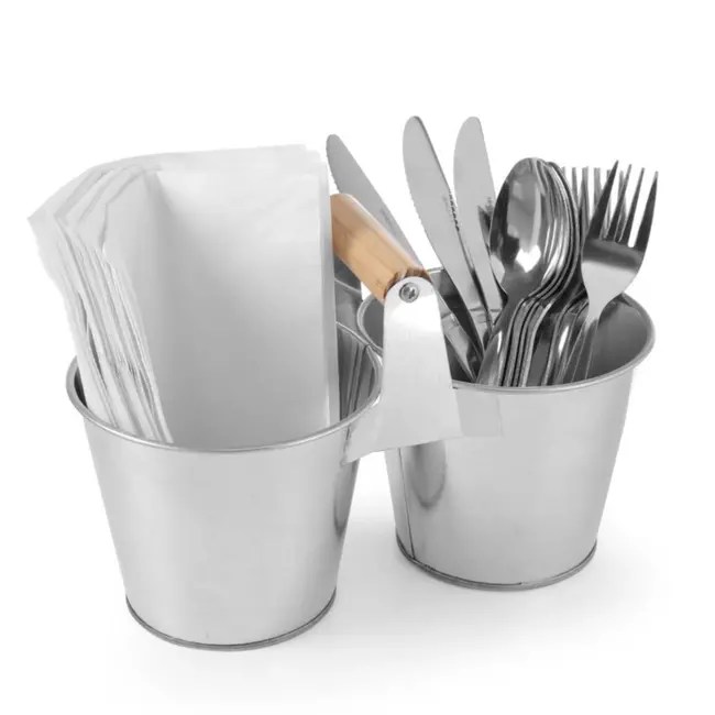 HENDI Dubbele emmer – Gegalvaniseerd staal – Houten handgreep – Rustieke uitstraling – 190x95x90 mm