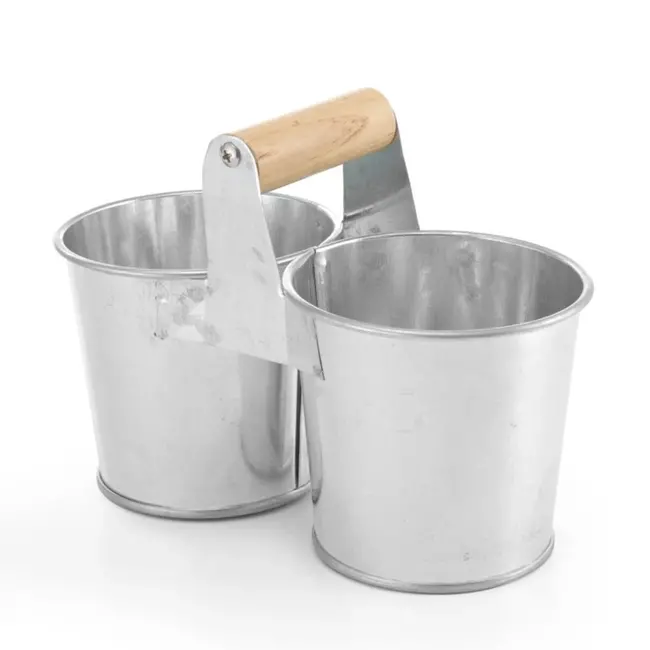 HENDI Dubbele emmer – Gegalvaniseerd staal – Houten handgreep – Rustieke uitstraling – 190x95x90 mm