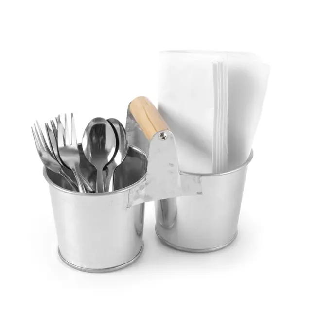 HENDI Dubbele emmer – Gegalvaniseerd staal – Houten handgreep – Rustieke uitstraling – 190x95x90 mm