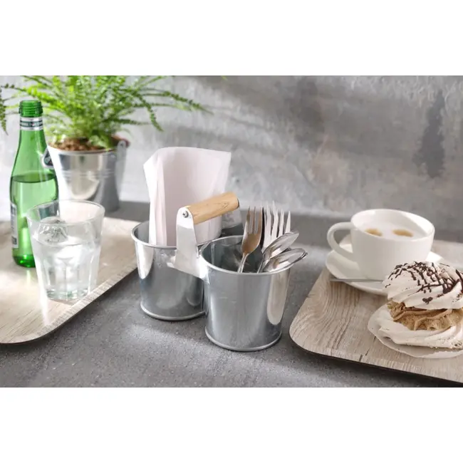 HENDI Dubbele emmer – Gegalvaniseerd staal – Houten handgreep – Rustieke uitstraling – 190x95x90 mm