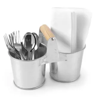 HENDI Dubbele emmer met houten handvat – gegalvaniseerd staal – rustieke uitstraling – 250x125x105 mm