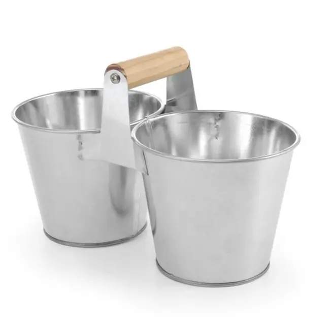 HENDI Dubbele emmer met houten handvat – gegalvaniseerd staal – rustieke uitstraling – 250x125x105 mm