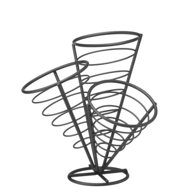 HENDI Friteszakkenhouder – Zwart draadframe – 3 vakken – 270x270x280 mm