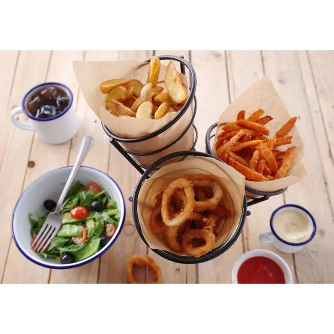 HENDI Friteszakkenhouder – Zwart draadframe – 3 vakken – 270x270x280 mm