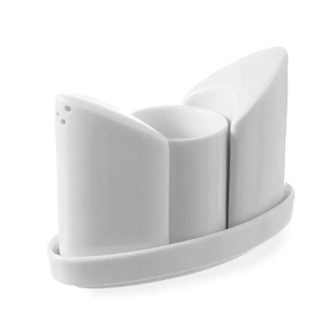 HENDI Peper- en zoutstel met tandenstokerhouder – porselein – vaatwasser- en magnetronbestendig