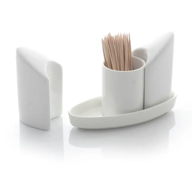 HENDI Peper- en zoutstel met tandenstokerhouder – porselein – vaatwasser- en magnetronbestendig