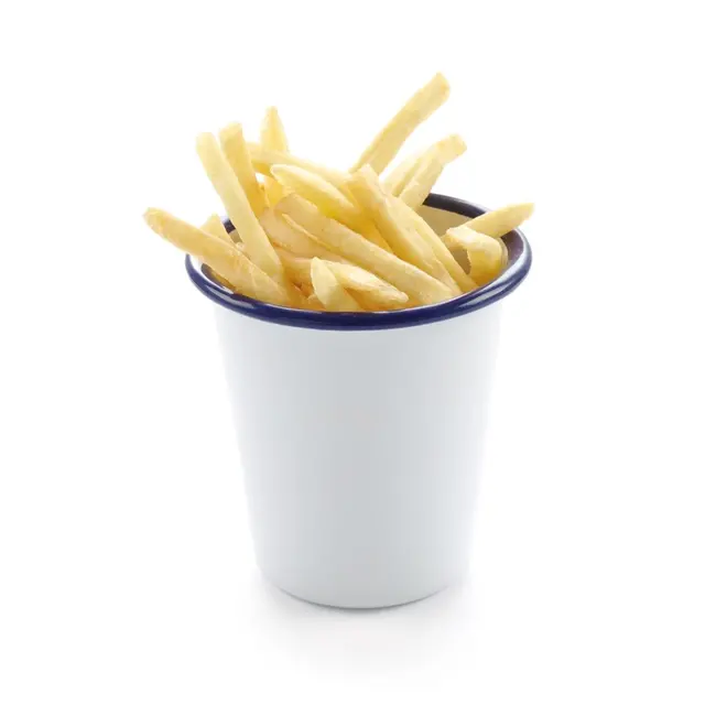 HENDI Stalen beker – geëmailleerd wit met blauwe rand – 0,3L – stapelbaar – vaatwasmachinebestendig