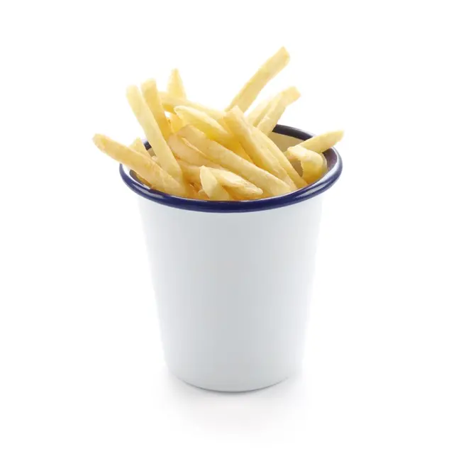 HENDI Stalen beker – geëmailleerd wit met blauwe rand – 0,4L – stapelbaar – vaatwasmachinebestendig