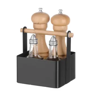 HENDI Bestek caddy – matzwarte poedercoating – houten handvat – 170x130x160 mm