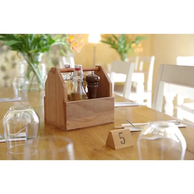 HENDI Bestek caddy – Hout – Twee compartimenten – Groot handvat – 190x160x200 mm