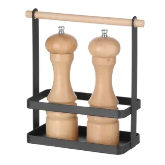 HENDI Bestekcaddy matzwart met houten handvat, 230 x 100 x 240 mm