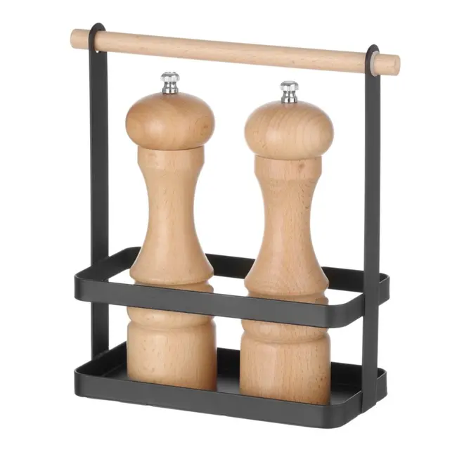 HENDI Bestek caddy – matzwarte poedercoating – houten handvat – 230x100x240 mm