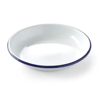 HENDI Diep bord 180 mm van wit geëmailleerd staal met blauwe rand