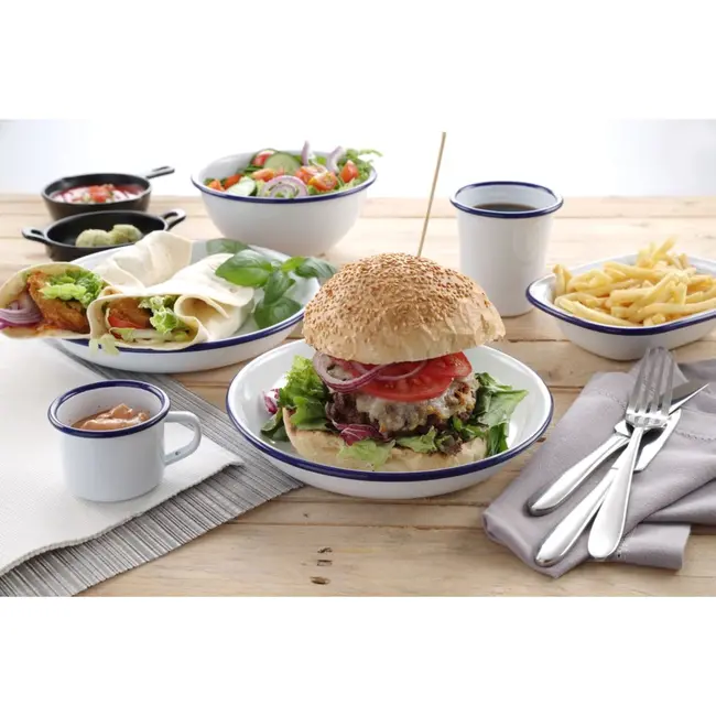 HENDI Diep bord – 200 mm – wit met blauwe rand – stapelbaar – oven- en vaatwasmachinebestendig