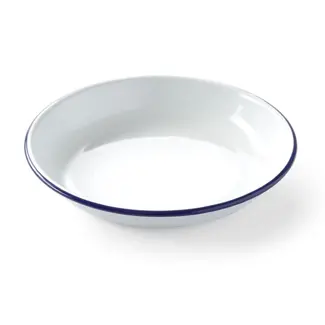 HENDI Diep bord – geëmailleerd staal – wit met blauwe rand – Ø 220 mm – vaatwasmachinebestendig