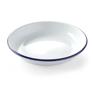 HENDI Diep bord – geëmailleerd staal – wit met blauwe rand – Ø 240 mm – stapelbaar