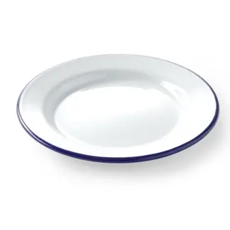 HENDI Plat bord – staal – geëmailleerd wit met blauwe rand – Ø 200 mm – stapelbaar – oven- en vaatwasmachinebestendig