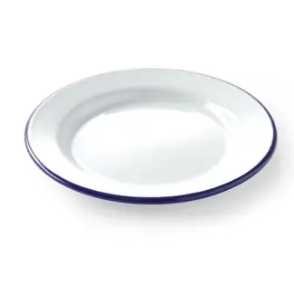 HENDI Plat bord – staal geëmailleerd – blauwe rand – Ø 240 mm – vaatwasmachinebestendig