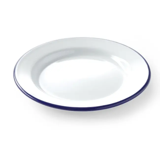 HENDI Plat bord – staal geëmailleerd – blauwe rand – Ø 240 mm – vaatwasmachinebestendig