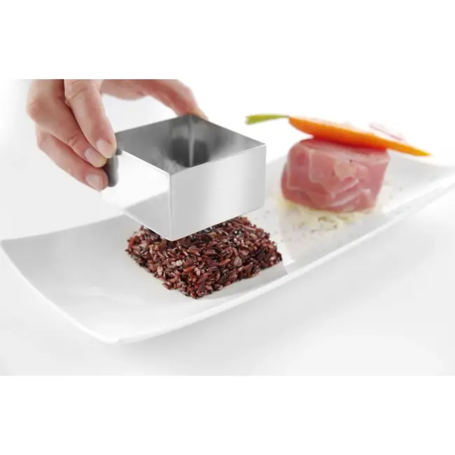 HENDI Vierkante voedselring met duwer – 80x80x45 mm – roestvrij staal – vaatwasserbestendig