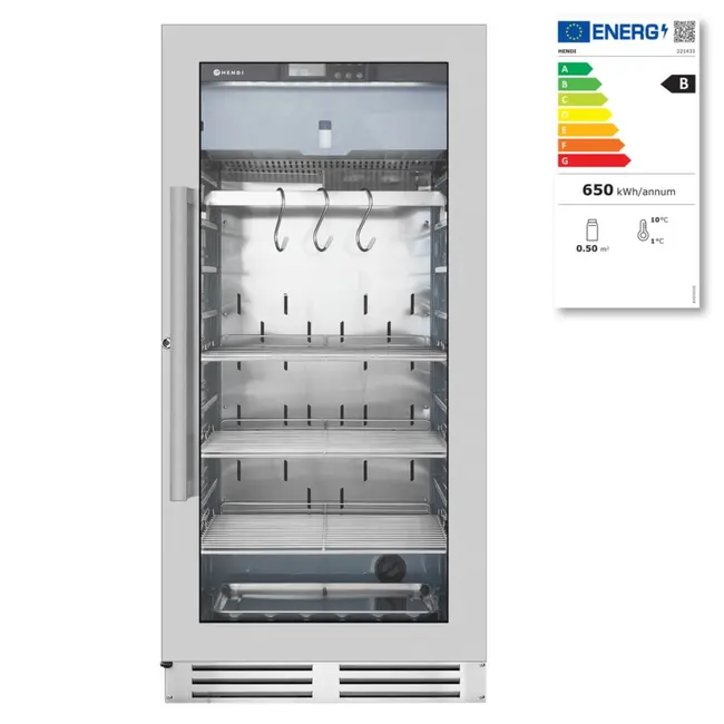 HENDI Dry aging kast – 233L – energiezuinig glas – UVC-sterilisatie – 1-25 °C – 595x760x1270 mm