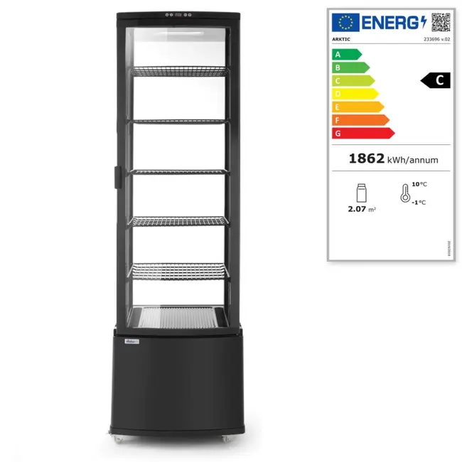 Arktic Koelvitrine – 270L – zwart – dubbelglas – LED-verlichting – verrijdbaar – 0-6°C