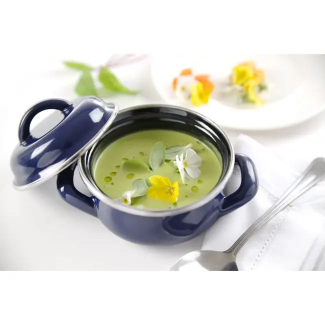 HENDI Soep- en sauspannetje – met deksel – geëmailleerd – 0,5L – blauw