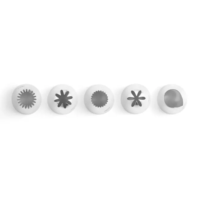 HENDI Decoratie spuitmondjes set – bloemen en blaadjes – 5 stuks – roestvrij staal