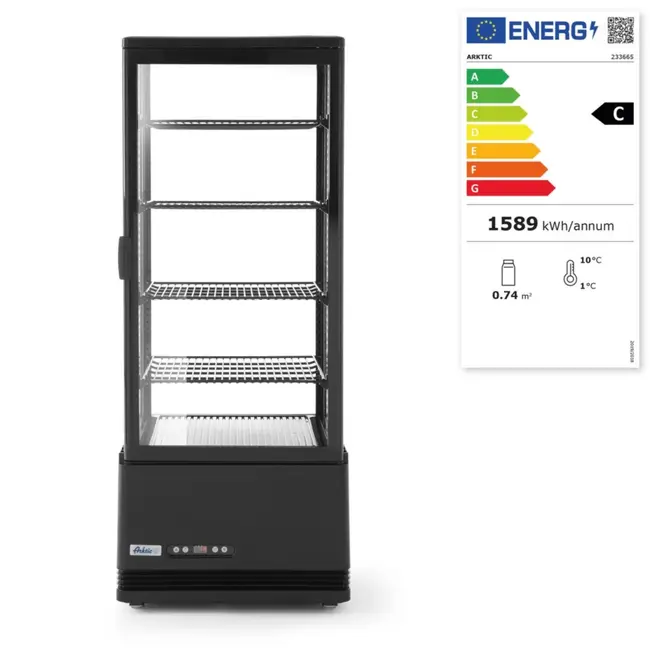 Arktic Koelvitrine – 98L – zwart – dubbelglas – LED-verlichting – 4 verstelbare schappen