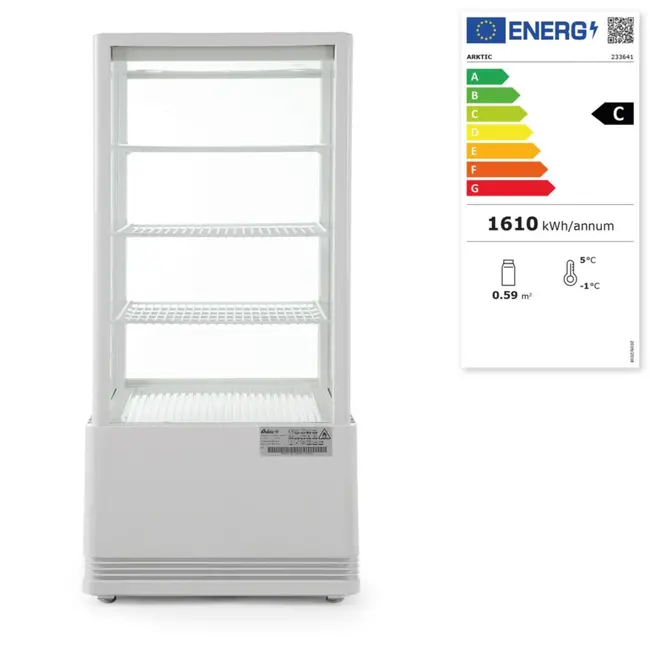 Arktic Koelvitrine – 78L – anti-condens – LED verlichting – wit – 3 verstelbare schappen