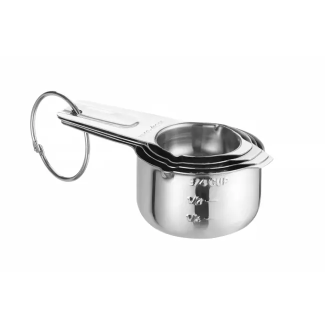 HENDI Set maatbekers – roestvast staal – stapelbaar – 4 stuks – gegraveerde markeringen