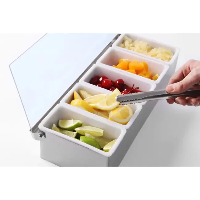 BarUp Ingrediëntenhouder – 5 containers – roestvrij staal – vaatwasserbestendig – 375x140x90 mm