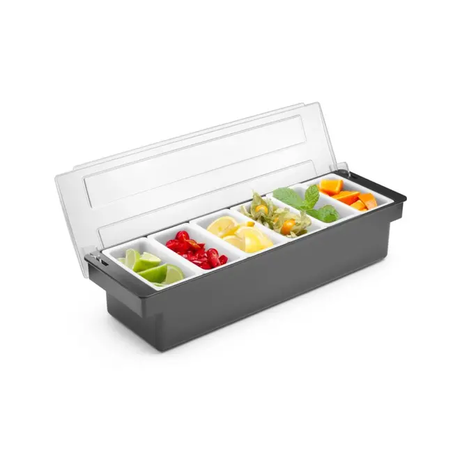 BarUp Ingrediëntenhouder – 6 containers – transparant deksel – vaatwasserbestendig – 480x150x100 mm