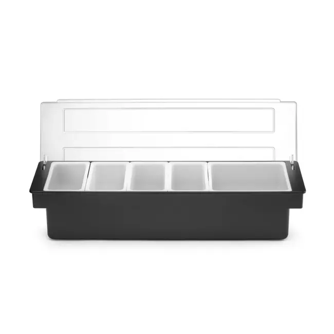 BarUp Ingrediëntenhouder – 5 verwijderbare containers – zwart – vaatwasmachinebestendig – 480x150x100 mm